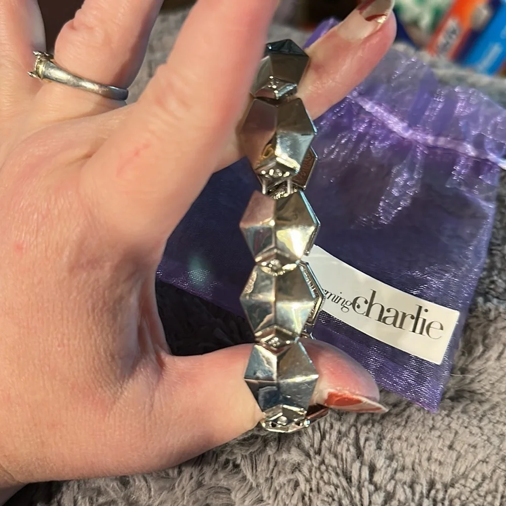 Charming Charlie Silver Stretch Bracelet in Gift Bag